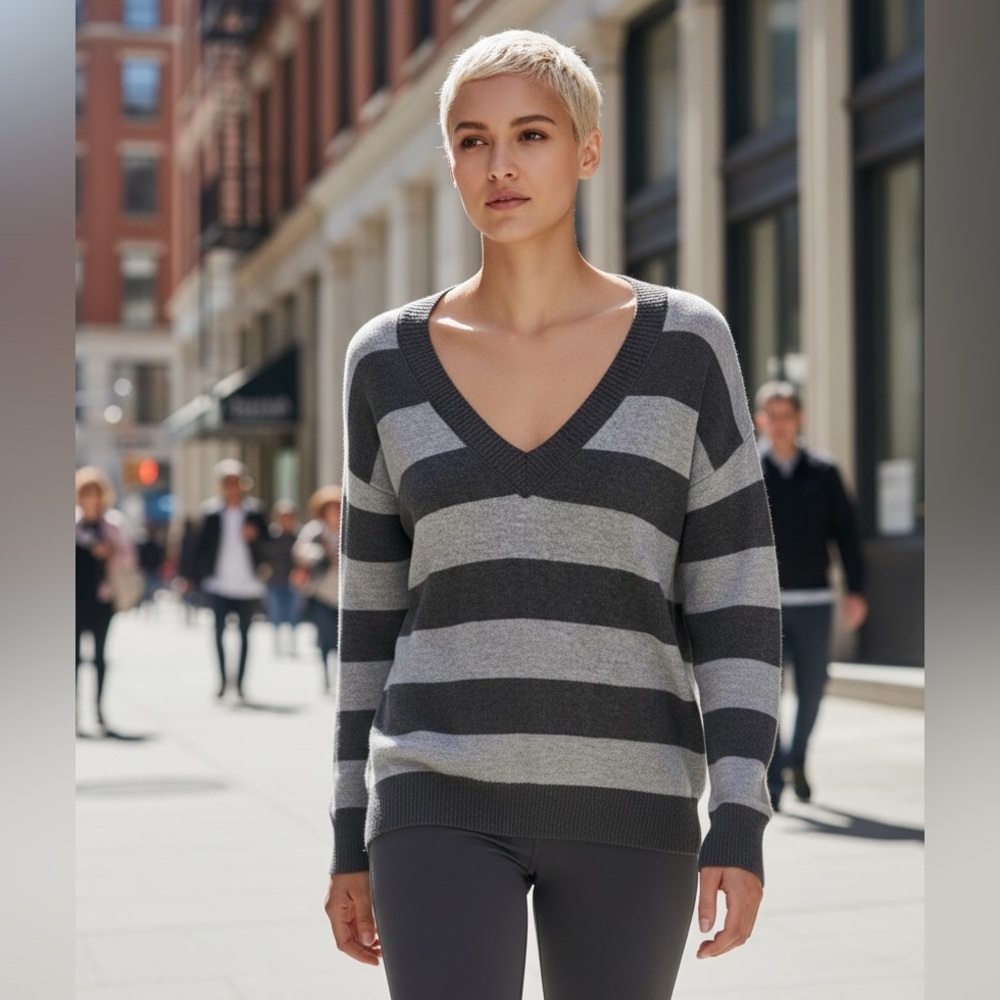 Mossimo Women’s Wool & Angora Striped V-Neck Super Cozy Sweater